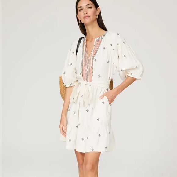 Marine Layer Peyton Mini Dress Size Small Embroidered Belted - Picture 2 of 11